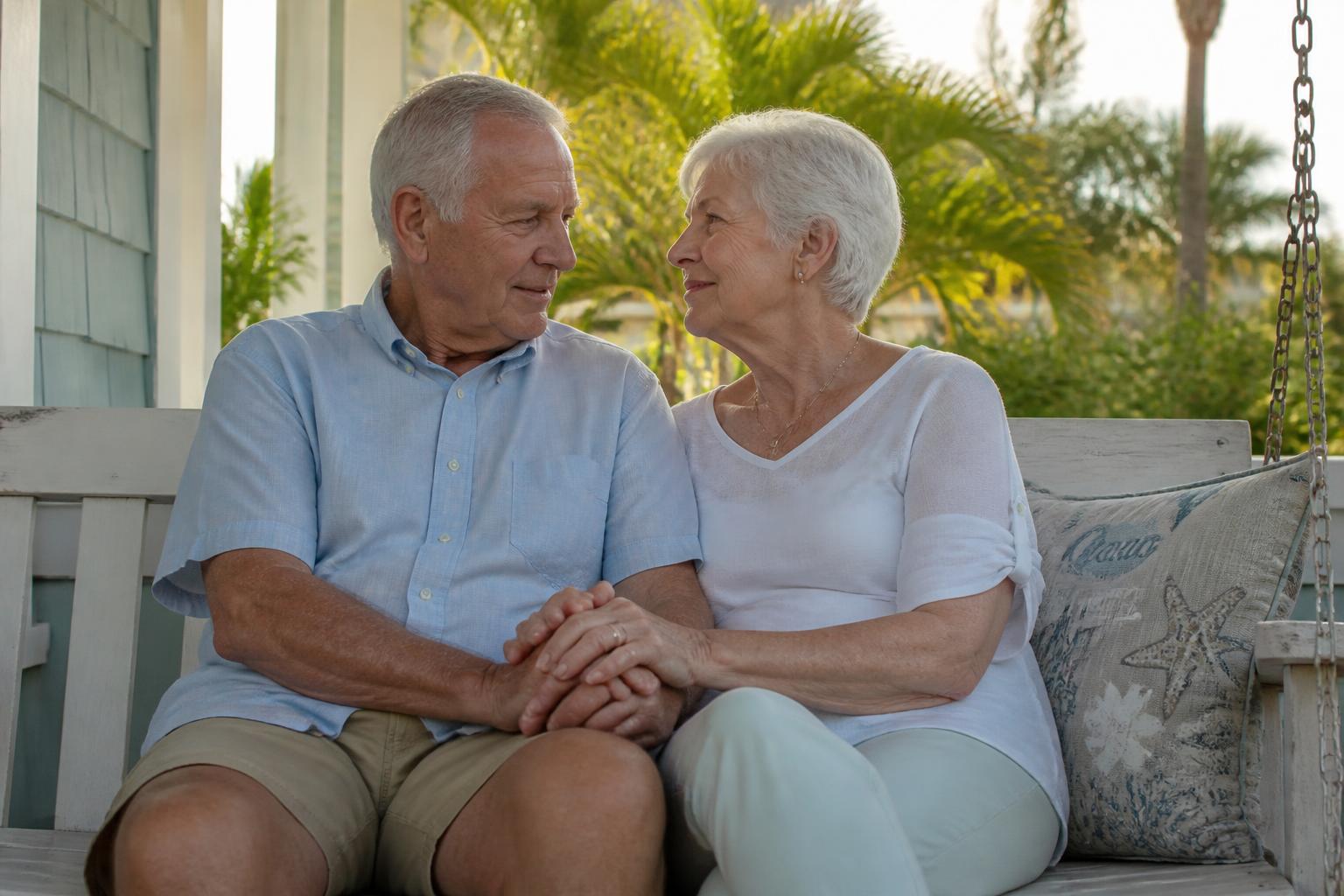 Smiling senior couple outdoors after arranging final expense coverage for their family